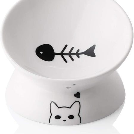 Raised Cat Bowl for Dry Wet Cat Food, Ceramic Elevated Pet Bowl Cat Dish, Protect Cat'S Spine, Stress Free, Slanted Design for Cat Easy Eating, Dishwasher Safe