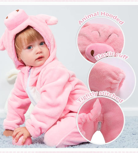 Unisex Baby Animal Costume Winter Autumn Flannel Hooded Romper Cosplay Jumpsuit