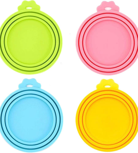 Food Can Lids, Universal BPA Free Silicone Can Lids Covers for Dog and Cat Food, One Can Cap Fit Most Standard Size Canned（4 Pack Multicolor