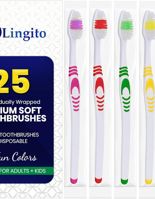 Load image into Gallery viewer, 25 Bulk Toothbrushes | Individually Wrapped | Manual Disposable Travel Toothbrush Set for Adults or Kids | Made with a Medium-Soft Large Head | Multi-Color | Travel Toiletry Oral Set
