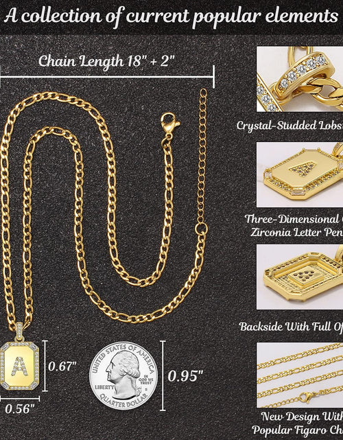 Load image into Gallery viewer, Gold Initial Necklaces for Women,Letter Necklace for Women Girls,Rectangle Necklace with Letters Monogram 18K Gold Plated Alhpabets 26 Pendant Womens Necklace Stainless Steel Box Chain
