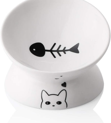 Raised Cat Bowl for Dry Wet Cat Food, Ceramic Elevated Pet Bowl Cat Dish, Protect Cat'S Spine, Stress Free, Slanted Design for Cat Easy Eating, Dishwasher Safe