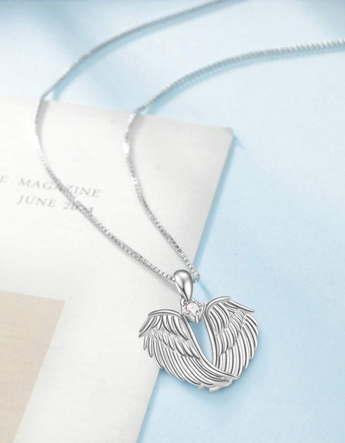Load image into Gallery viewer, Angel Wings Necklace 925 Sterling Silver Guardian Angel Wings Pendant Necklace Birthstone Necklace for Women Girls Christmas Jewelry Gifts
