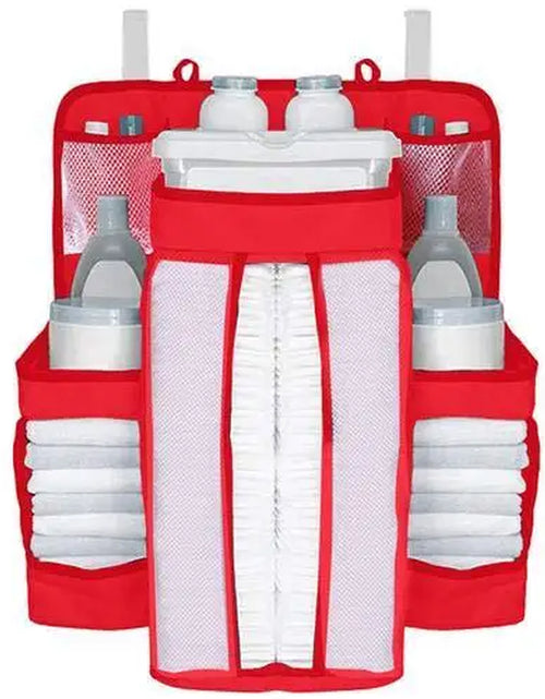 Load image into Gallery viewer, White/Gray Oxford Portable Baby Bed Hanging Storage Bag Toy Diapers Pocket Bedside Organizer Infant Crib Bedding Set Organizer
