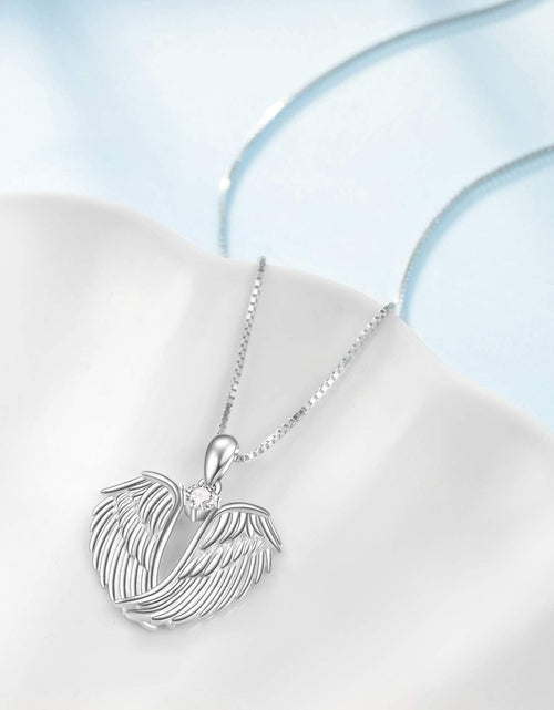 Load image into Gallery viewer, Angel Wings Necklace 925 Sterling Silver Guardian Angel Wings Pendant Necklace Birthstone Necklace for Women Girls Christmas Jewelry Gifts
