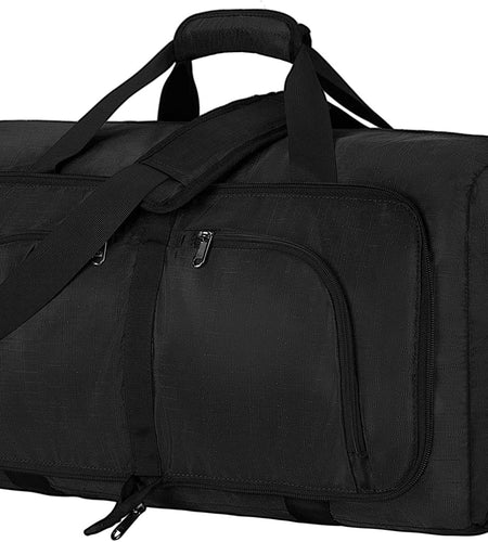 Duffel Bags for Traveling, 65L Carry on Foldable Weekender Overnight Bag for Men Women Waterproof Weekend Travel Duffle Bags with Shoe Compartment,Black