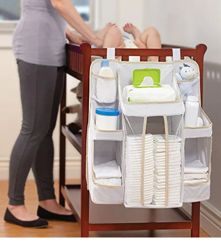 White/Gray Oxford Portable Baby Bed Hanging Storage Bag Toy Diapers Pocket Bedside Organizer Infant Crib Bedding Set Organizer