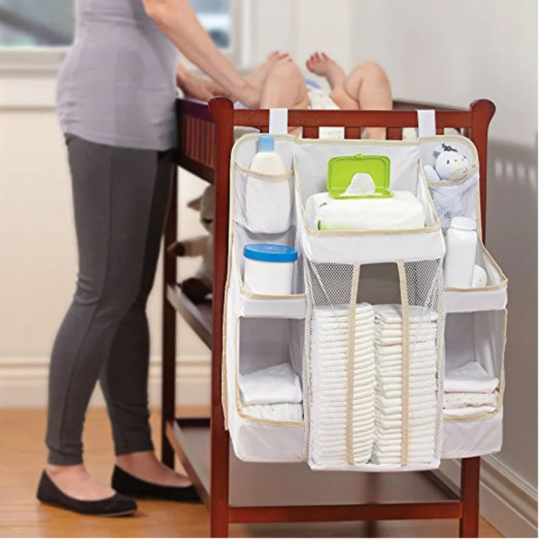 White/Gray Oxford Portable Baby Bed Hanging Storage Bag Toy Diapers Pocket Bedside Organizer Infant Crib Bedding Set Organizer