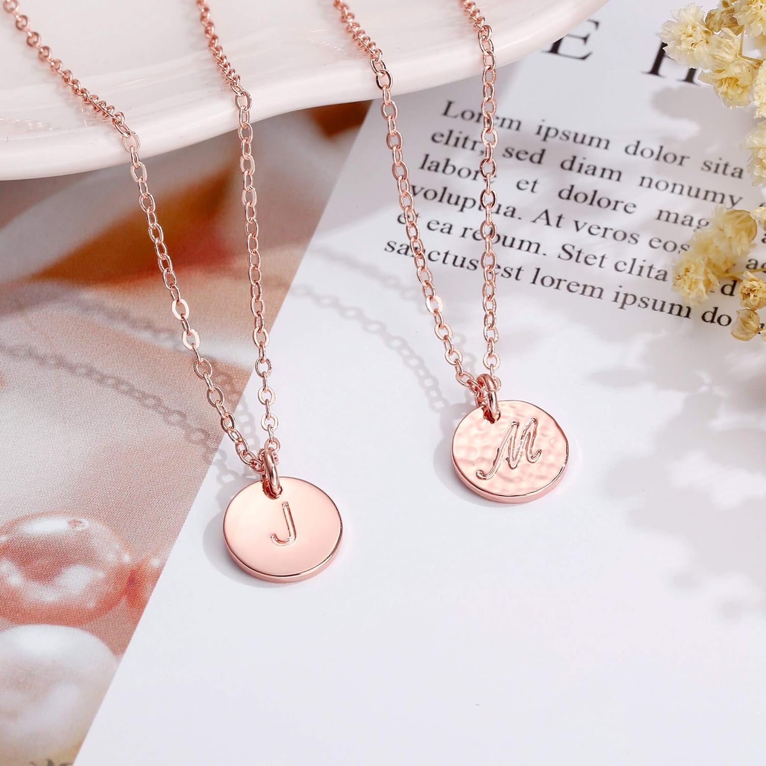 Mothers Day Girls Gifts for Daughters, 14K Gold Filled Dainty Disc Double Side Engraved Hammered Initial Necklace Personalized Letter Pendant Initial Necklaces Mother Day Jewelry Gifts for Women Girls