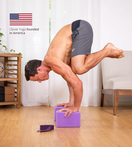 Blocks 2 Pack with Strap - Extra Light Weight Sweat Repelling Foam Yoga Block Set with Cotton 8Ft Yoga Stretch Strap - Yoga Block and Strap Set Kit for Beginner to Pro - Exercise Accessories for Stretching, Balance and Strength