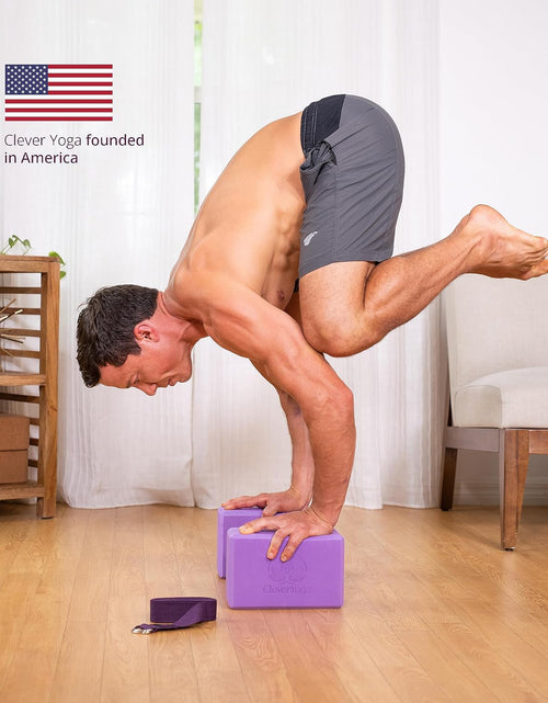 Load image into Gallery viewer, Blocks 2 Pack with Strap - Extra Light Weight Sweat Repelling Foam Yoga Block Set with Cotton 8Ft Yoga Stretch Strap - Yoga Block and Strap Set Kit for Beginner to Pro - Exercise Accessories for Stretching, Balance and Strength
