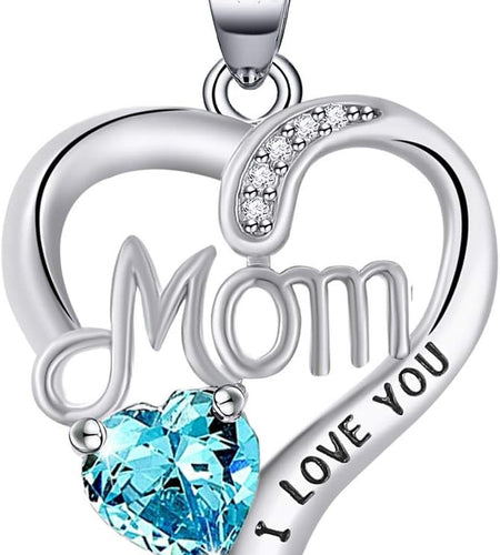 I Love You Mom Love Heart Necklace,925 Sterling Silver Rhinestone Necklace for Mom,Best Mom Necklace Gift for Mother