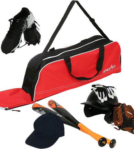 Baseball Tote Bag - Tote Bag for Baseball, T-Ball & Softball Equipment & Gear for Kids, Youth, and Adults | Holds Bat, Helmet, Glove, & Shoes | Fence Hook