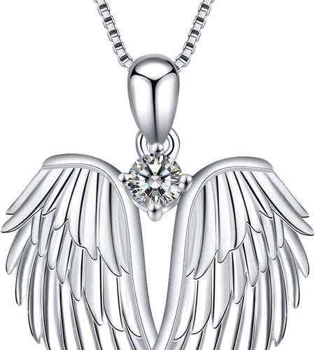 Angel Wings Necklace 925 Sterling Silver Guardian Angel Wings Pendant Necklace Birthstone Necklace for Women Girls Christmas Jewelry Gifts