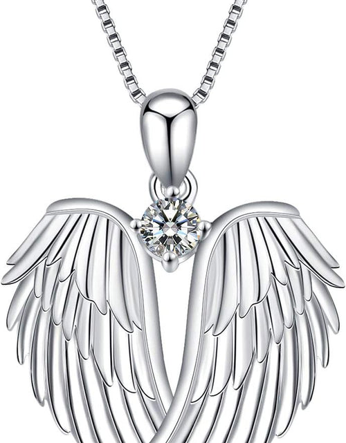 Load image into Gallery viewer, Angel Wings Necklace 925 Sterling Silver Guardian Angel Wings Pendant Necklace Birthstone Necklace for Women Girls Christmas Jewelry Gifts
