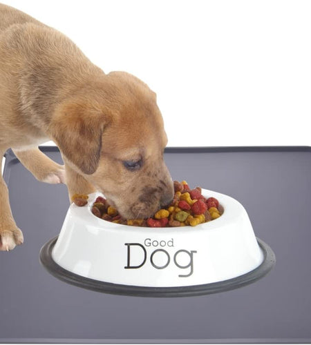 Dog Food Mat, Silicone Dog Cat Bowl Mat, Non Slip Pet Feeding Mat Waterproof Dog Placemat for Small Animals (18.5"X11.8", Grey)
