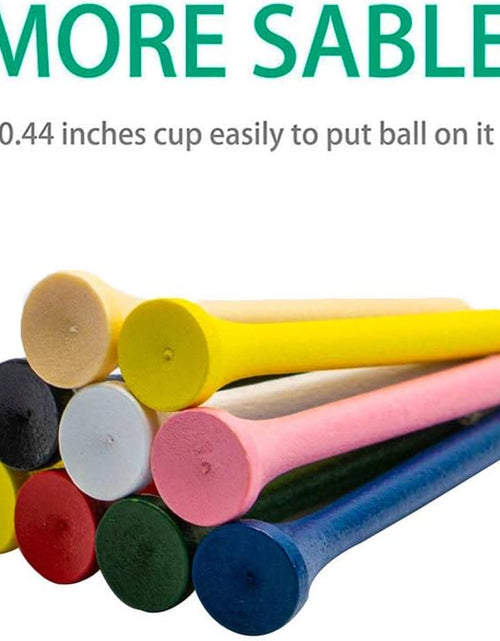 Load image into Gallery viewer, Golf Tees Professional Natural Wood Golf Tees Pack of 100, Golfing Tees Multiple Colors Size 3-1/4 Inch, 2-3/4 Inch or 2-1/8 Inch, Tall Golf Tees Bulk Reduce Side Spin and Friction
