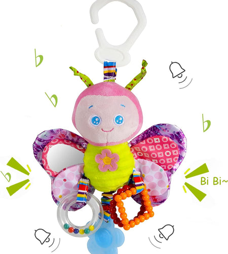 Baby Stroller Toy and Car Seat Toy for Infant with Teether Hanging Rattle Toys Clip on Stroller Toy Soft Plush Baby Toys for Boys and Girls 3-12 Months