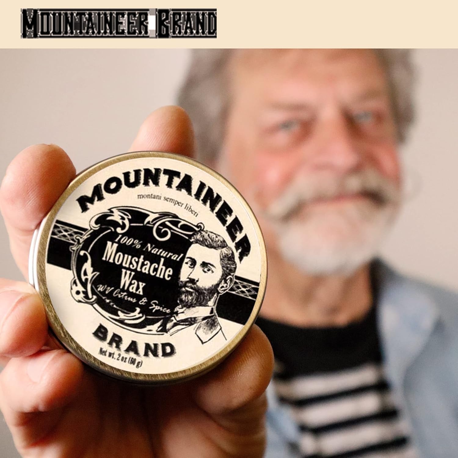 Mustache Wax for Men 100% Natural Beeswax/Plant Based Oils | Grooming Beard Moustache Wax Tin | Long-Lasting Hold | Smooth, Condition, Styling Balm | Citrus & Spice 2Oz