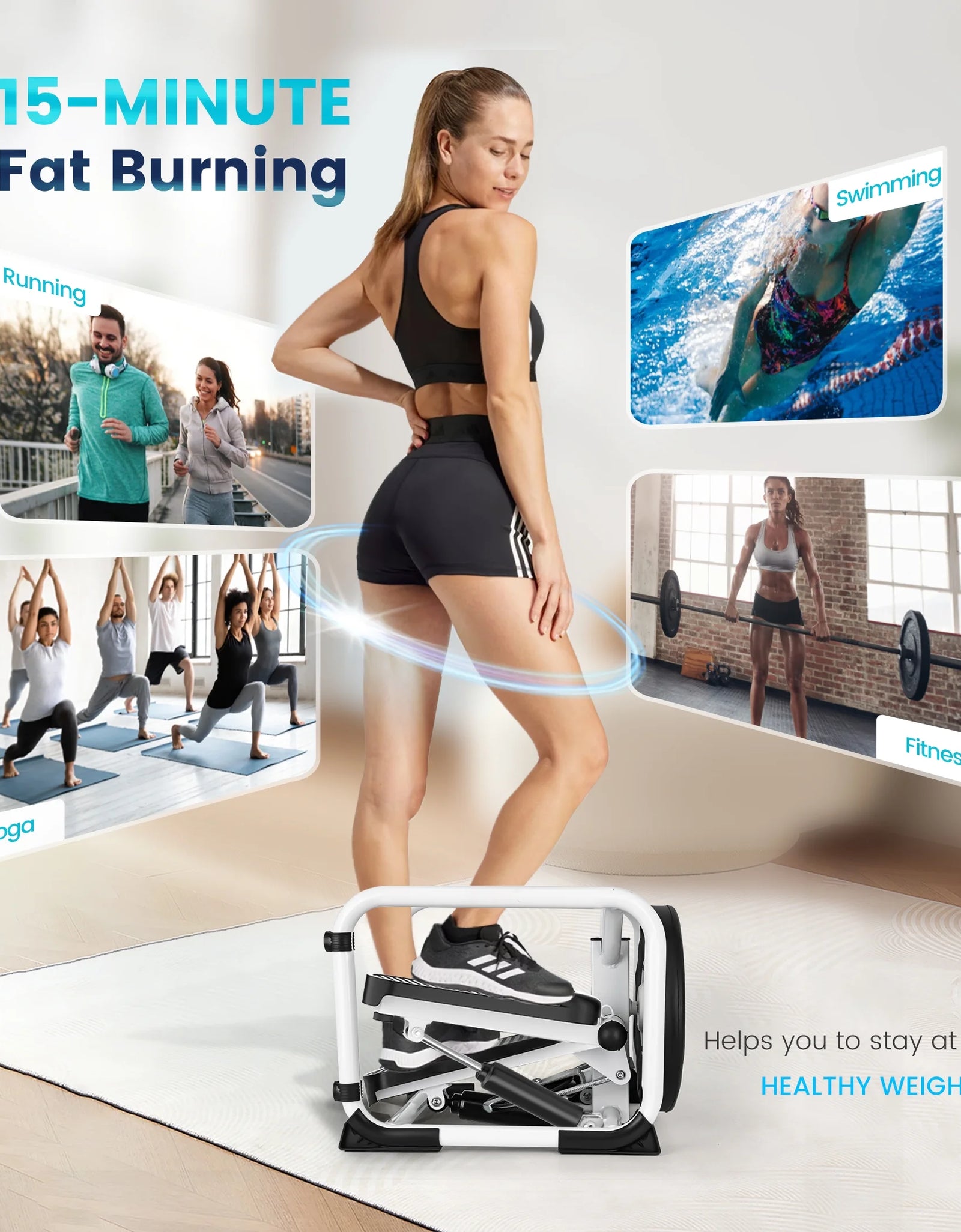Steppers for Exercise with Twist Stool, Multifunctional Mini Fitness Machine for Full Body Workout, Home Workout Equipment with Resistance Bands & LCD Monitor
