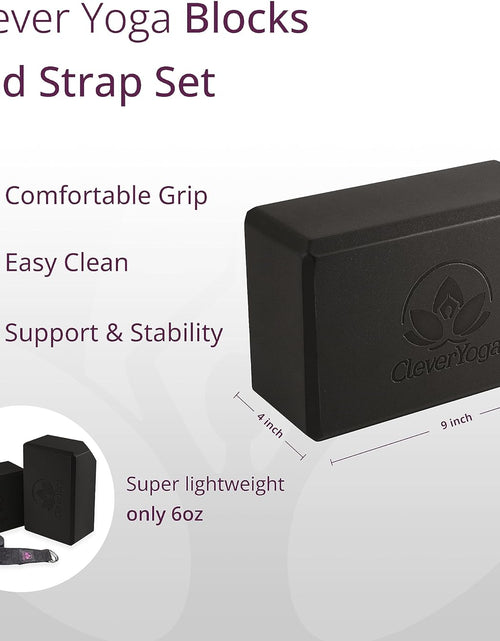Load image into Gallery viewer, Blocks 2 Pack with Strap - Extra Light Weight Sweat Repelling Foam Yoga Block Set with Cotton 8Ft Yoga Stretch Strap - Yoga Block and Strap Set Kit for Beginner to Pro - Exercise Accessories for Stretching, Balance and Strength
