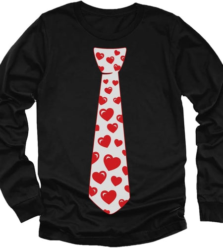 Boys Valentines Day Shirt Red Hearts Tie Toddler Kids Long Sleeve T-Shirt