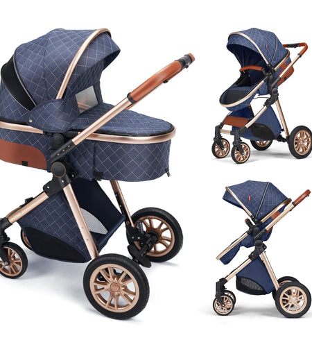 High Landscape Baby Stroller Folding Aluminum Newborn Pram,Unisex,Black