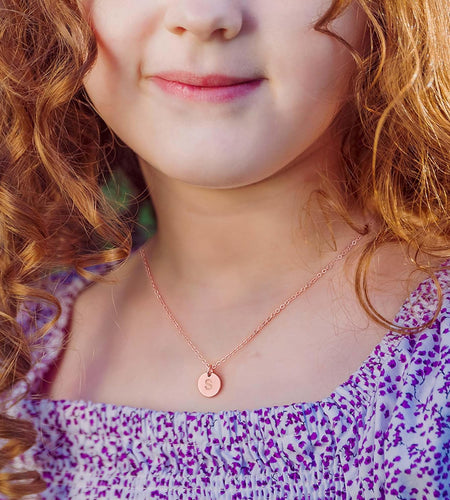 Mothers Day Girls Gifts for Daughters, 14K Gold Filled Dainty Disc Double Side Engraved Hammered Initial Necklace Personalized Letter Pendant Initial Necklaces Mother Day Jewelry Gifts for Women Girls