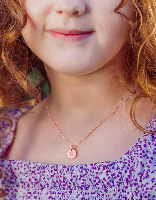 Load image into Gallery viewer, Mothers Day Girls Gifts for Daughters, 14K Gold Filled Dainty Disc Double Side Engraved Hammered Initial Necklace Personalized Letter Pendant Initial Necklaces Mother Day Jewelry Gifts for Women Girls

