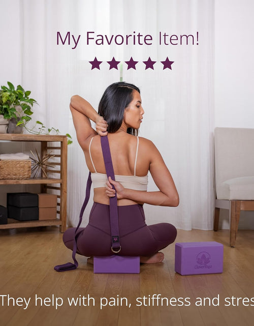 Load image into Gallery viewer, Blocks 2 Pack with Strap - Extra Light Weight Sweat Repelling Foam Yoga Block Set with Cotton 8Ft Yoga Stretch Strap - Yoga Block and Strap Set Kit for Beginner to Pro - Exercise Accessories for Stretching, Balance and Strength
