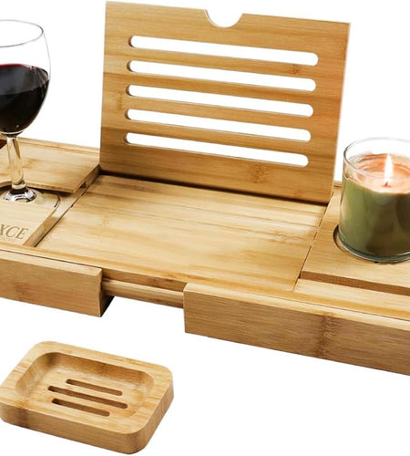 Bathtub Caddy Tray (Natural)- Bamboo Wood Bath Tray and Bath Caddy for a Home Spa Experience