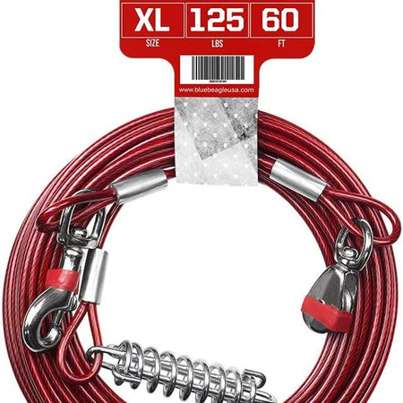 Pet Tie Out Cable for Dogs up to 90/125/ 250 Pounds, 25/30 Feet (125Lbs/ 60Ft/ Trolley)