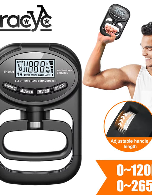 Load image into Gallery viewer, Grip Strength Tester 265Lbs/120Kg Digital Hand Dynamometer Grip Strength Meter USB LCD Screen Hand Grip Dynamometer

