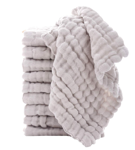 Baby Muslin Washcloths - Natural Muslin Cotton Baby Wipes - Soft Newborn Baby Face Towel for Sensitive Skin- Baby Registry as Shower, 10 Pack 12X12 Inches by  (Grey)
