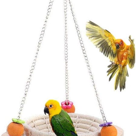Bird Hammock Bed Hanging Swing Nest Cotton Weave Hemp Rope Hut with Colorful Bells and Chew Toy for Parrot Parakeet Cockatiel Conure Lovebird Budgie