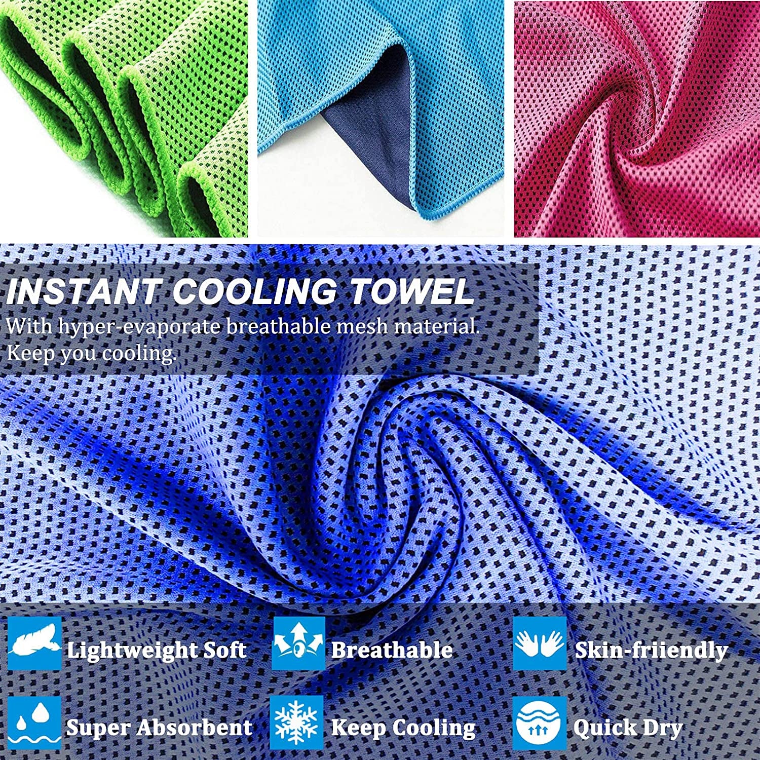 4 Pack Cooling Towel (47"X12") Ice Towel for Neck, Microfiber Cool Towel, Soft Breathable Chilly Towel for Yoga, Golf, Gym, Camping, Running, Workout & More Activities