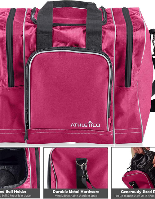 Load image into Gallery viewer, Bowling Bag for Single Ball - Single Ball Tote Bag with Padded Ball Holder - Fits a Single Pair of Bowling Shoes up to Mens Size 14
