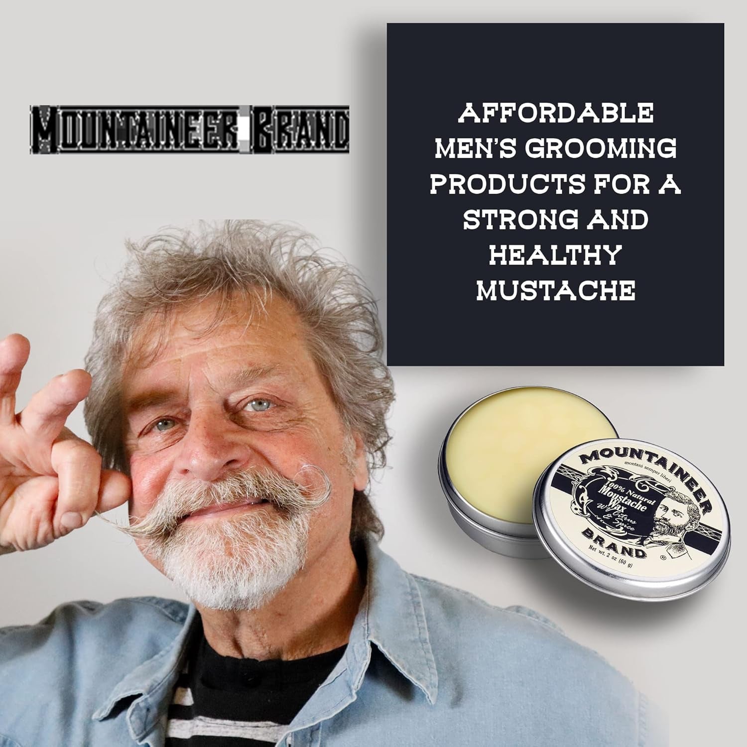 Mustache Wax for Men 100% Natural Beeswax/Plant Based Oils | Grooming Beard Moustache Wax Tin | Long-Lasting Hold | Smooth, Condition, Styling Balm | Citrus & Spice 2Oz