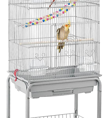 Metal Roof Top Bird Cage Wrought Rolling Birdcage W/Detachable Stand for Medium Small Parrots Parakeets Budgies Cockatiels