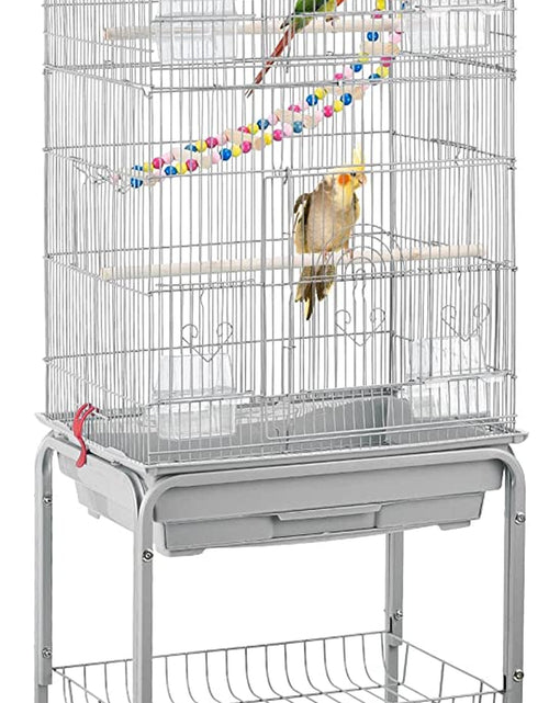 Load image into Gallery viewer, Metal Roof Top Bird Cage Wrought Rolling Birdcage W/Detachable Stand for Medium Small Parrots Parakeets Budgies Cockatiels
