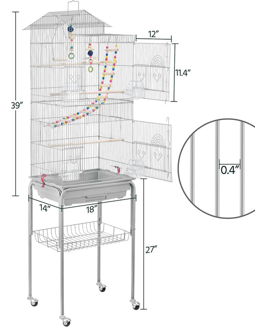 Load image into Gallery viewer, Metal Roof Top Bird Cage Wrought Rolling Birdcage W/Detachable Stand for Medium Small Parrots Parakeets Budgies Cockatiels
