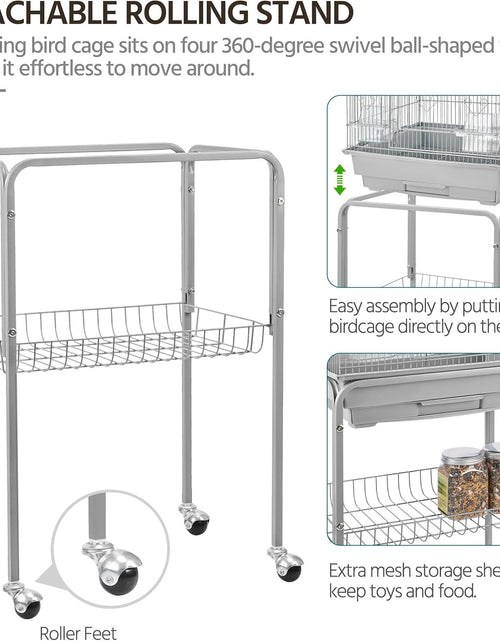 Load image into Gallery viewer, Metal Roof Top Bird Cage Wrought Rolling Birdcage W/Detachable Stand for Medium Small Parrots Parakeets Budgies Cockatiels
