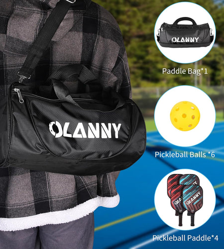 Graphite Pickleball Paddles 4 Pack - Premium Rackets Fiber Face & Polymer Honeycomb Core Pickleball Set Includes 4 Pickleball Paddles + 6 Balls+ 4 Replacement Soft Grip + 1 Bag