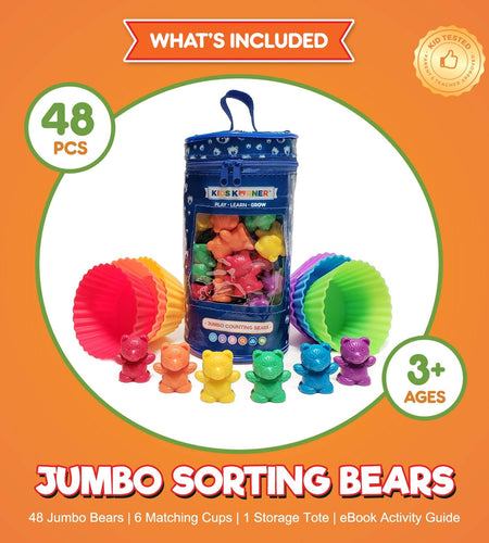 Jumbo Counting Bears with Stacking Cups - Montessori Educational Sorting Rainbow Toys for 3 Year Old Boys and Girls with 48 Preschool Math Manipulatives, Toy Storage and Toddler Games Ebook