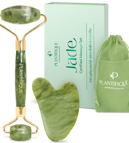 Jade Roller for Face and Gua Sha Facial Tools - Includes Real Jade Roller and Gua Sha Set - Certified Face Roller and Guasha for Your Skin Care Routine