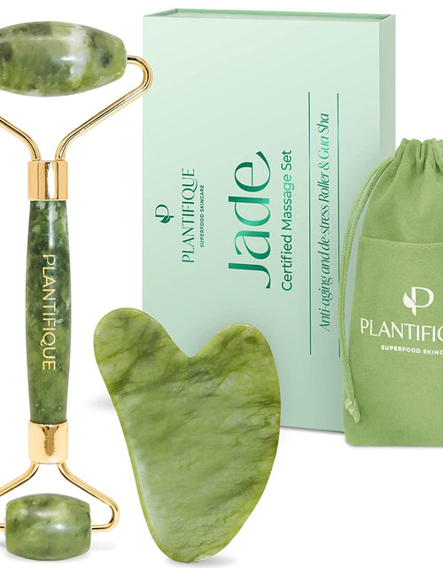 Load image into Gallery viewer, Jade Roller for Face and Gua Sha Facial Tools - Includes Real Jade Roller and Gua Sha Set - Certified Face Roller and Guasha for Your Skin Care Routine
