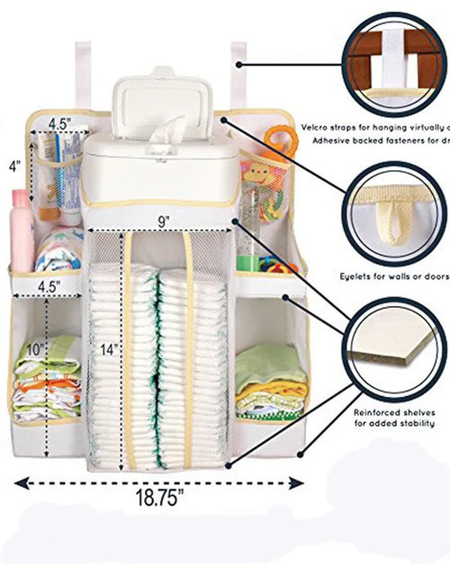 Load image into Gallery viewer, White/Gray Oxford Portable Baby Bed Hanging Storage Bag Toy Diapers Pocket Bedside Organizer Infant Crib Bedding Set Organizer
