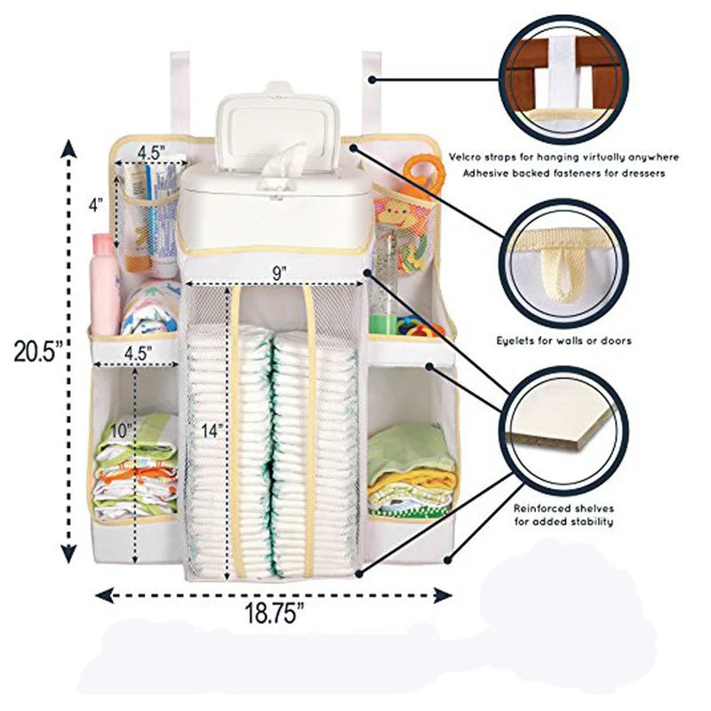 White/Gray Oxford Portable Baby Bed Hanging Storage Bag Toy Diapers Pocket Bedside Organizer Infant Crib Bedding Set Organizer