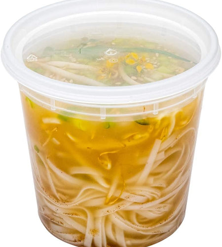 Asporto Microwavable To-Go Container - BPA Free round Soup Container with Clear Plastic Lid - Catering & Takeout - 24 Oz - Clear - Plastic - Disposable - 100Ct Box