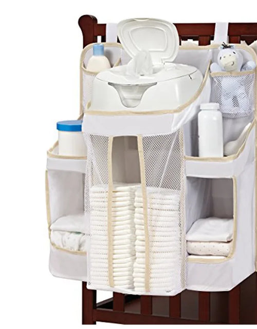 Load image into Gallery viewer, White/Gray Oxford Portable Baby Bed Hanging Storage Bag Toy Diapers Pocket Bedside Organizer Infant Crib Bedding Set Organizer

